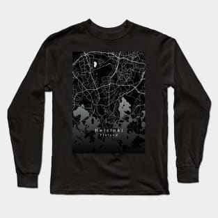 Helsinki Finland City Map dark Long Sleeve T-Shirt